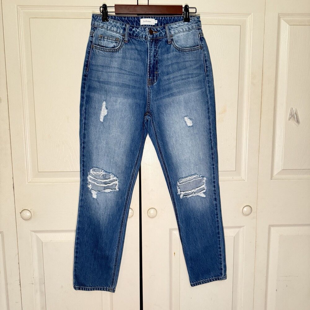 Bohme Women's Blue Jeans Size 27 Distressed High Rise Ripped Medium Wash